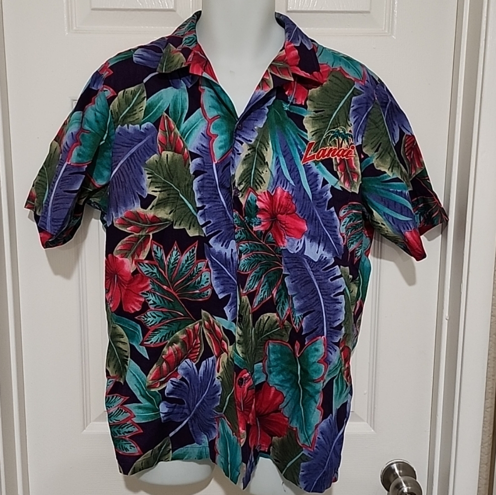 Vintage Hilo Hattie Men's Hawaiian Shirt Colorful Floral "Lanai" Embroidered